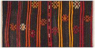 GERÇEK EL DOKUMA SARI KIRIMIZI RENGİ ÇİÇEKLİ DESEN YÜN KİLİM