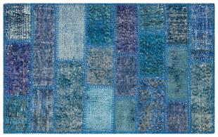 GENELEKSEL EL DOKUMA MAVİ RENGİ PATCHWORK HALI PASPAS