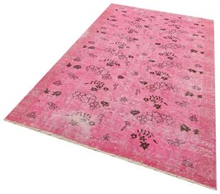GENELEKSEL EL DOKUMA PEMBE RENGİ ÇİÇEKLİ DESEN VİNTAGE HALISI