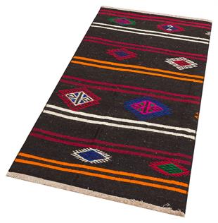 GERÇEK EL DOKUMA DESENLİ KEÇİ KILI YÜN KİLİMİ