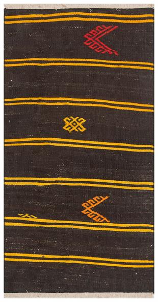 GERÇEK EL DOKUMA SARİ RENGİ ÇİZGİLİ DESEN ANADOLU KİLİM