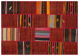 Geneleksel El Dokuma Kırmızı Rengi Halı Kilim Karışık Patchwork Halısı