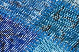 Gerçek El Dokuma Mavi Rengi Taşli Desen Patchwork Paspas-50x80