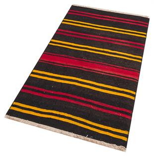 Sarı Kırmızı Rengi Kök Boya El Dokuma Yünlü Yolluk Kilim