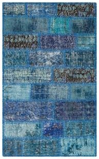 GENELEKSEL EL DOKUMA MAVİ RENGİ PATCHWORK HALI PASPAS