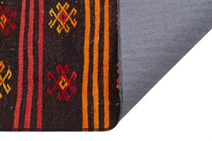 ANADOLU EL DOKUMA SARİ KİREMİT RENGİ ÇİÇEKLİ DESEN YÜN KİLİM