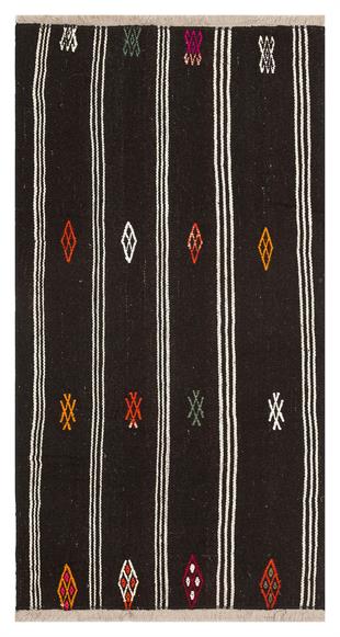 SİYAH BEYAZ RENGİ ÇİZGİLİ DESEN KEÇİ YÜN KİLİM