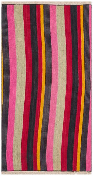 GENELEKSEL EL DOKUMA ÇOK RENKLİ ÇİZGİLİ KENDİR KİLİM