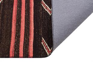 GERÇE EL DOKUMA SİYAH MÜRDÜM RENGİ ÇİZGİLİ DESEN YÜN KİLİM