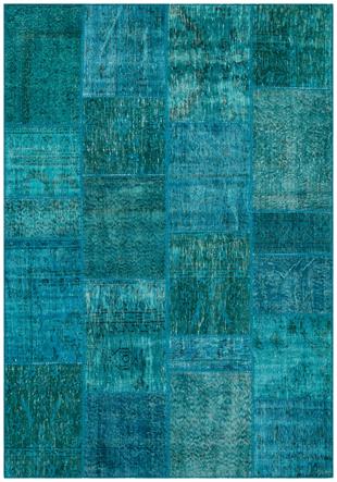 Geneleksel El Dokuma Turkuaz Rengi Patchwork Halı