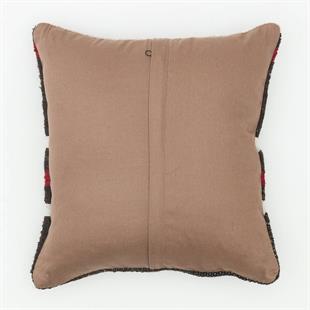 KIRMIZI TURUNCU ÇİZGİLİ SİYAH EL DÜĞÜMLÜ YASTIK KILIFI