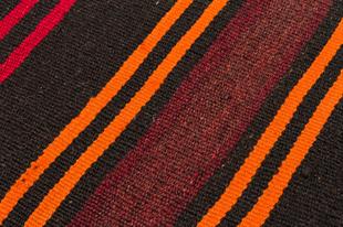 Turuncu Siyah Rengi Çizgili El Dokuma Anadolu Yün Kilim