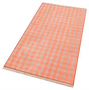 EL DOKUMA BAKİR RENGİ KARELİ DESEN KENDİR KİLİM 