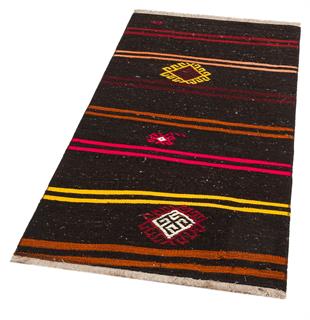 GERÇEK EL DOKUMA SARI KIRIMIZI RENGİ ÇİÇEKLİ DESEN YÜN KİLİM