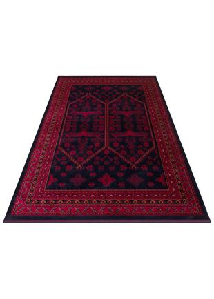 AFGAN DESENLİ LACİVERT RENGİ VİSKON SIKI DOKUMA KAYMAZ TABANLI İNCE MAKİNE HALISI