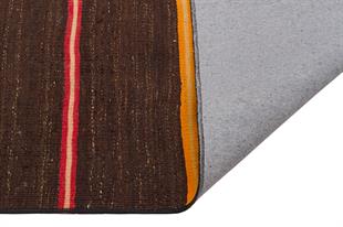 EŞSİZ EL DOKUMA KAHVERENGİ TURUNCU ÇİZGİLİ DESEN KEÇİ KILI KİLİM