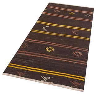 ANADOLU EL DOKUMA SARİ RENGİ ÇİZGİLİ DESEN KEÇİ KİLİM