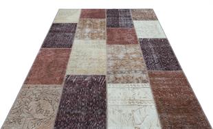 Geneleksel El Dokuma Kahve Tonleri Patchwork Halı