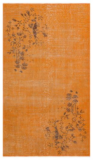 EŞSİZ EL DOKUMA TURUNCU RENGİ ÇİÇEKLİ DESEN VİNTAGE HALISI