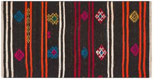 GERÇEK EL DOKUMA BEYAZ KIRMIZI RENGİ ÇİZGİLİ KEÇİ KILI YÜN KİLİM