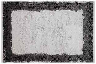 HALICA TENOM BEYAZ SİYAH RENGİ ÇİÇEKLİ MODREN BAMBU HALI