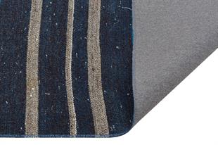 EL DOKUMA LACİVERT GÜMÜŞ RENGİ ÇİZGİLİ DESEN KEÇİ KILI ETNİK KİLİM