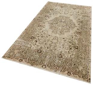 GERÇEK EL DOKUMA BEJ RENGİ ÇİÇEKLİ VİNTAGE İSPARTA HALISI