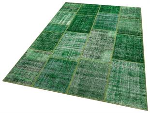 Geneleksel El Dokuma Çim Yeşil Rengi  Patchwork Halı