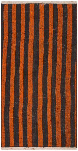 GENELEKSEL EL DOKUMA TURUNCU SİYAH RENGİ KEÇİ KILI YÜN KİLİM