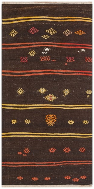 GERÇEK EL DOKUMA KOYU KAHVE ANADOLU KİLİM