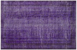 GERÇEK EL DOKUMA MOR RENGİ ÇİÇEKLİ DESEN ESKİTME YÜN HALISI