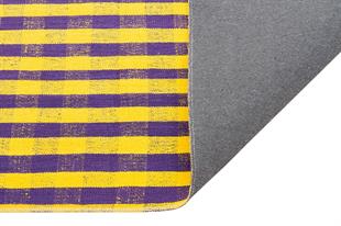 MAVİ RENGİ KARELİ DESEN EL DOKUMA VİNTAGE KİLİM  