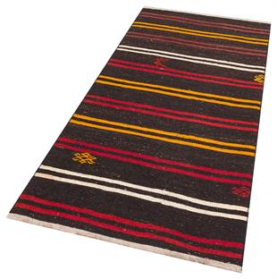 GERÇEK EL DOKUMA RENKLİ ÇİZGİLİ DESEN ANADOLU YÜN KİLİM