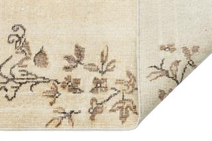 BEJ KAHVERENGİ ÇİÇEKLİ DESEN EL DOKUMA VİNTAGE HALI