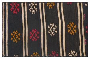 EL DOKUMA SİYAH RENGİ GEOMETRİK DESEN KİLİM PASPAS