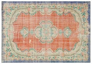 GENELEKSEL EL DOKUMA NATUREL RENGİ GÖBEKLİ DESEN ESKİTME VİNTAGE HALISI