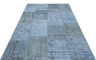 Geneleksel El Dokuma Açık Mavi Rengi Patchwork Halı