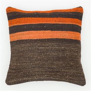 SİYAH RENK TURUNCU ORTA ÇİZGİLER EL DOKUMA YASTIK KILIFI