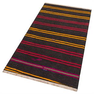 GENELEKSELEL DOKUMA SARİ KIRMIZI RENGİ ÇİZGİLİ KEÇİ KILI KİLİM