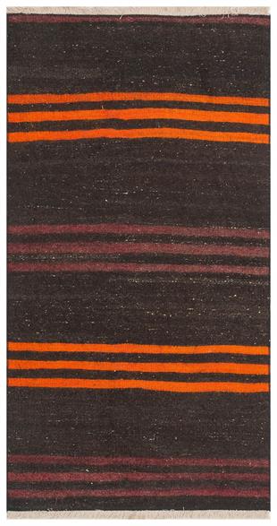 GENELEKSEL EL DOKUMA  BORDO TURUNCU  ÇİZGİLİ ANADOLU KİLİM