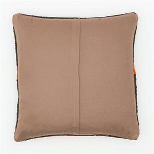 KIRMIZI TURUNCU ÇİZGİLİ SİYAH EL DÜĞÜMLÜ YASTIK KILIFI