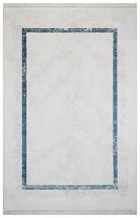 HALICA HALI AVANGARD BEYAZ MAVİ RENGİ ÇERÇEVELİ MODREN BAMBU HALISI