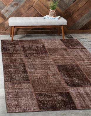 KAHVERENGİ GELENKSEL EL DOKUMA PATCHWORK HALI