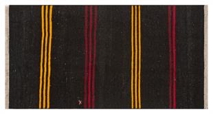 GERÇEK EL DOKUMA SARI KIRIMIZI RENGİ ÇİZGİLİ DESEN YÜN KİLİM