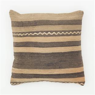 EŞSİZ EL DOKUMA BEJ GRİ  RENGİ KEÇİ KİLİ YÜNLÜ KİLİM YASTIK KILIFI