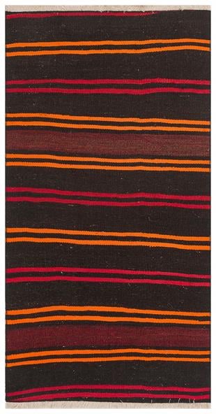 Turuncu Siyah Rengi Çizgili El Dokuma Anadolu Yün Kilim