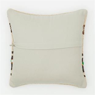 EL DÜĞÜMLÜ BEYAZ ETNİK KENDİR KİLİM YASTIK KILIFI