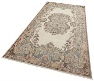 GERÇEK EL DOKUMA TEAL RENKİ GÖBEKLİ DESEN ESKİTME VİNTAGE HALI