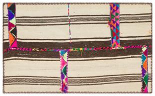 BEJ KAHVERENGİ EL DOKUMA KEÇİ KILI KİLİM PASPAS