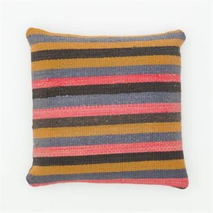 GERÇEK EL DOKUMA ÇOK RENKLİ ÇİZGİLİ DESEN ÇAPUT PALA KİLİM YASTIK KILIFI